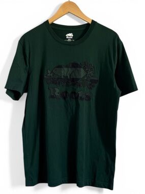 Roots Canada Classic Forest Green & Black Plaid Flannel Beaver Logo T-Shirt Med